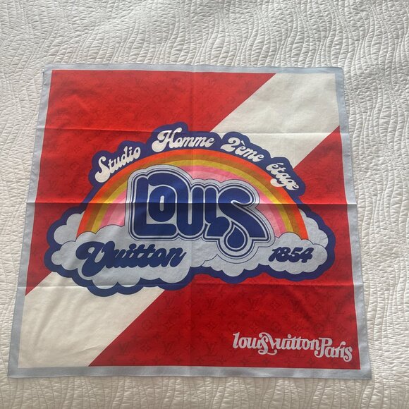 NEW LOUIS VUITTON WHITE RED SHOW SS23 GAY PRIDE Cotton Scarf Bandanna - Picture 5 of 9